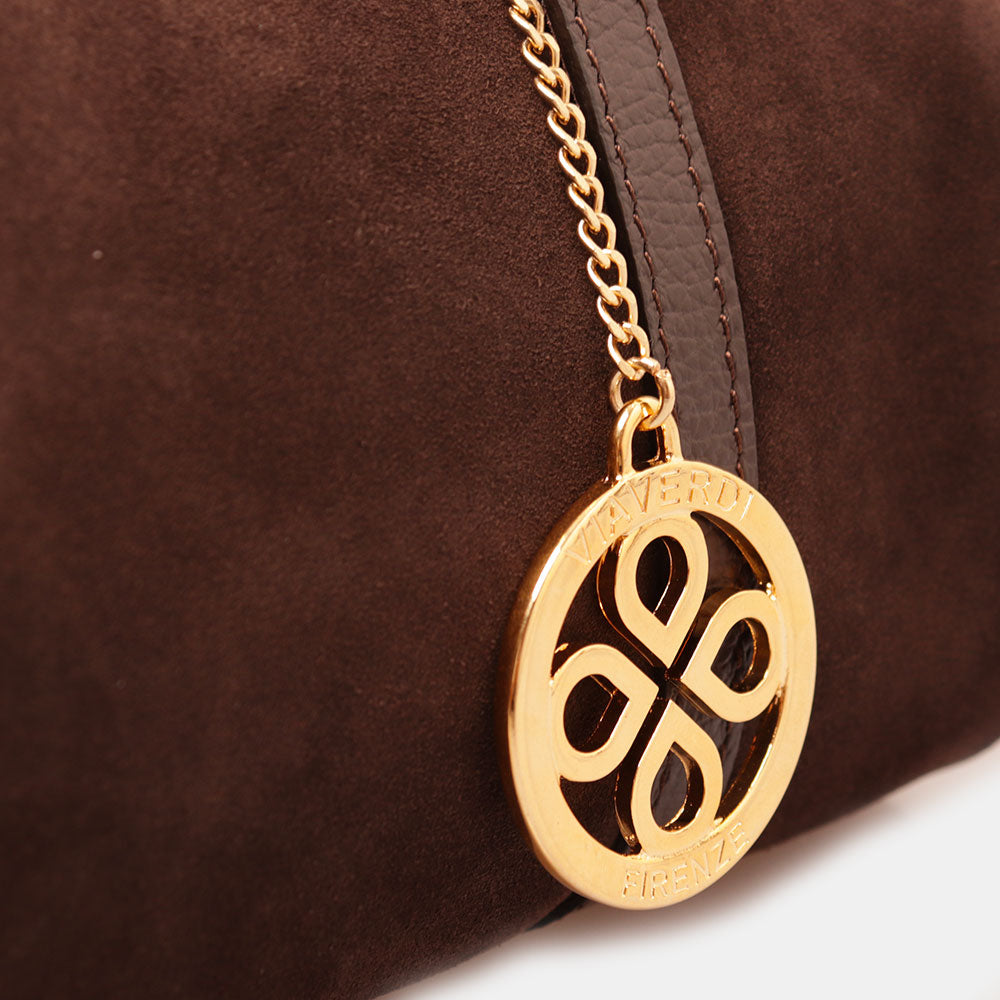 Borsa Bauletto a Mano con Tracolla VIAVERDI in Camoscio Testa di Moro Made in Italy linea Barga