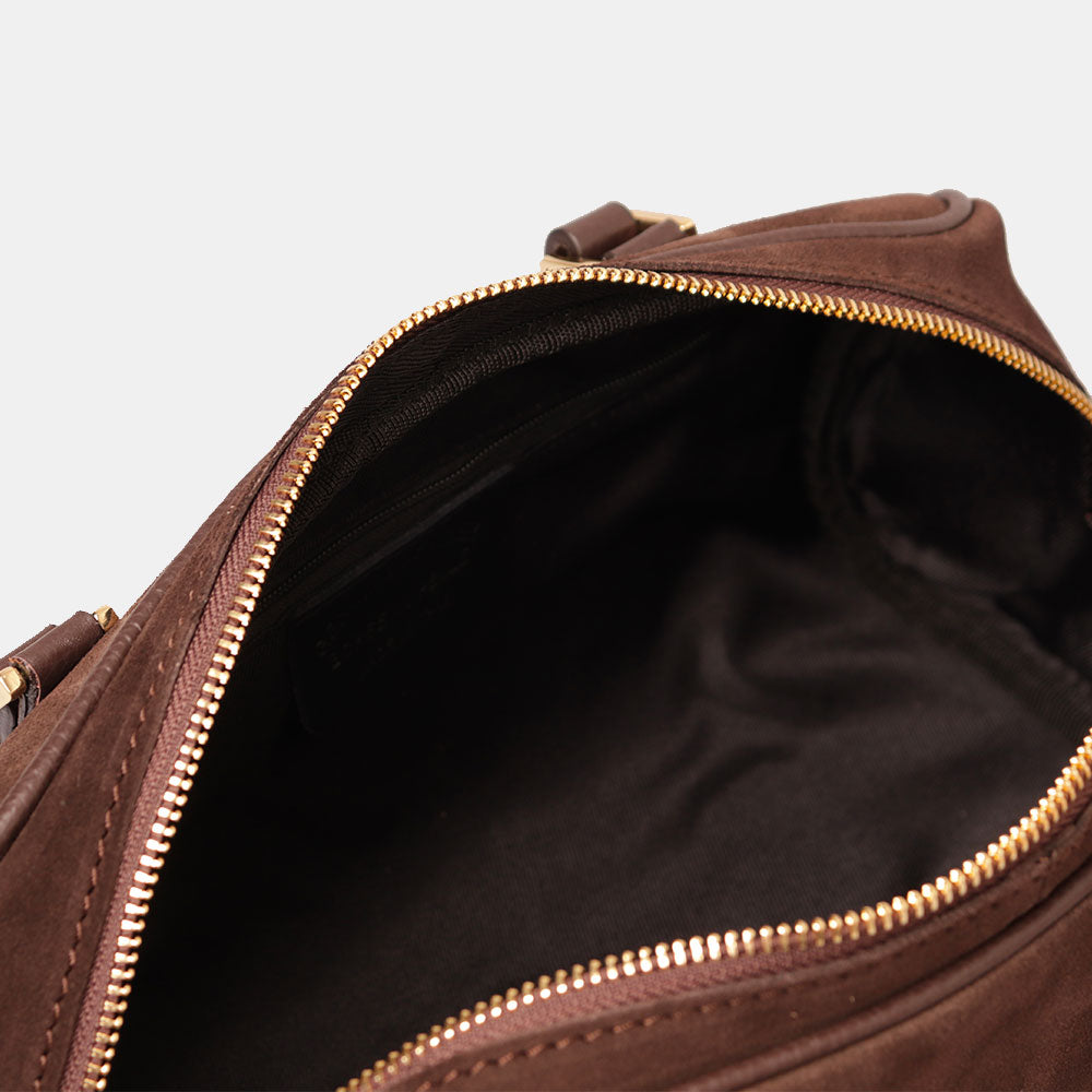 Borsa Bauletto a Mano con Tracolla VIAVERDI in Camoscio Testa di Moro Made in Italy linea Barga