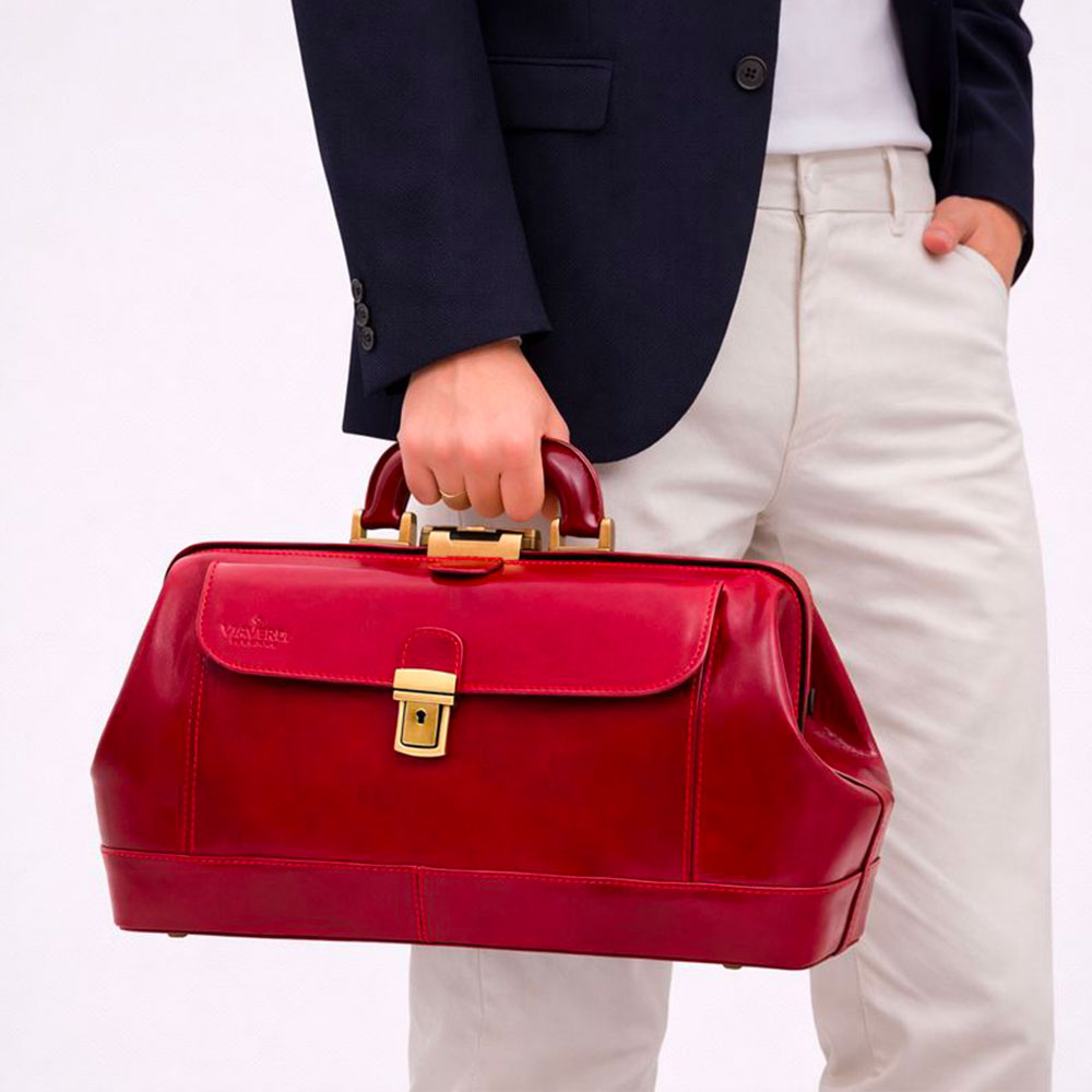 Borsa Medico Classica in Pelle Rossa VIAVERDI Made in Italy linea Firenze