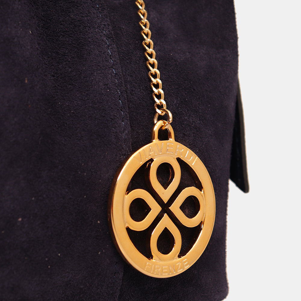 Borsa a Mano VIAVERDI in Camoscio Blu Made in Italy linea Castiglione