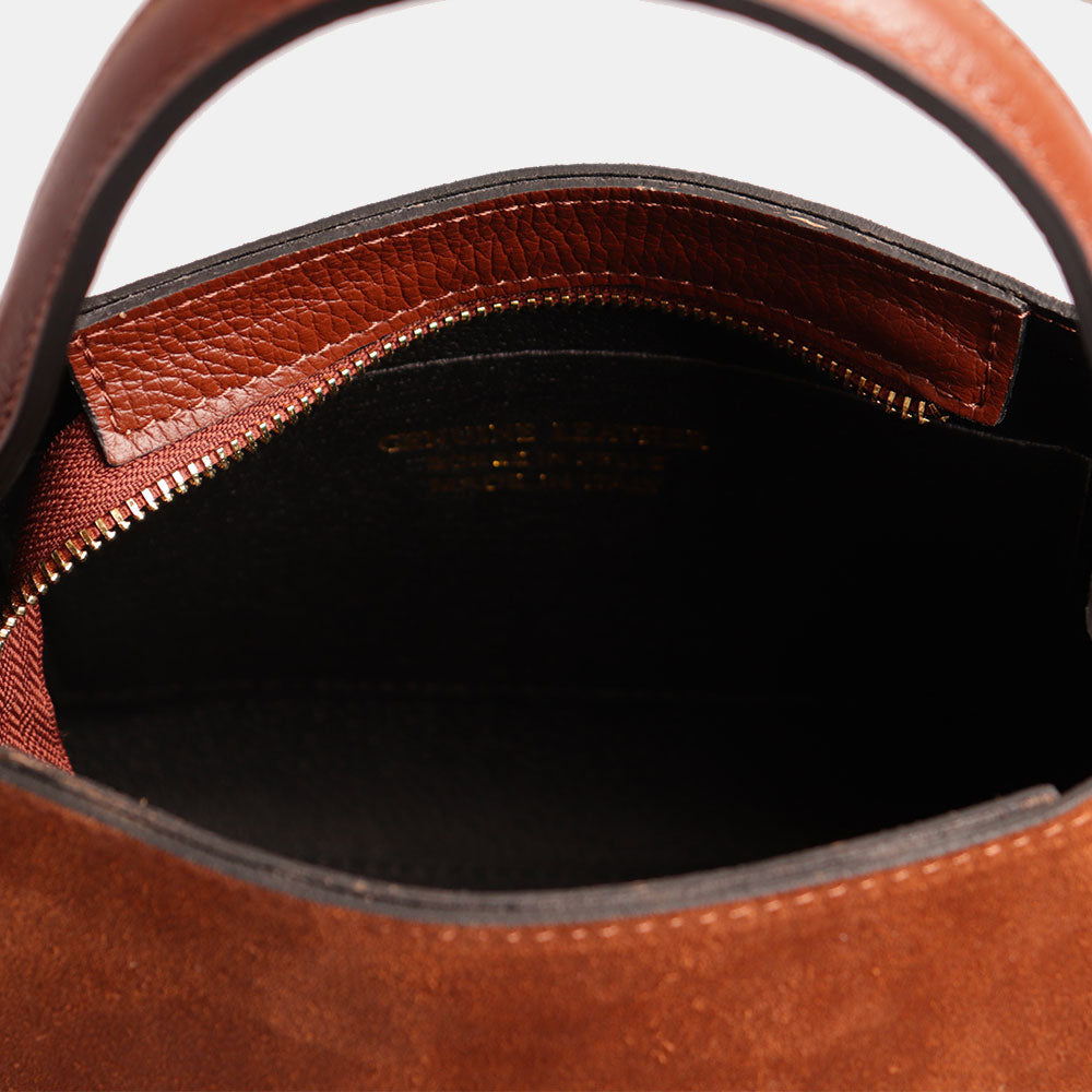 Borsa a Mano VIAVERDI in Camoscio Marrone Made in Italy linea Castiglione