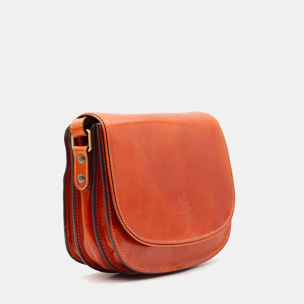 VIAVERDI Schultertasche aus hellbraunem Leder, hergestellt in Italien, Florence-Linie