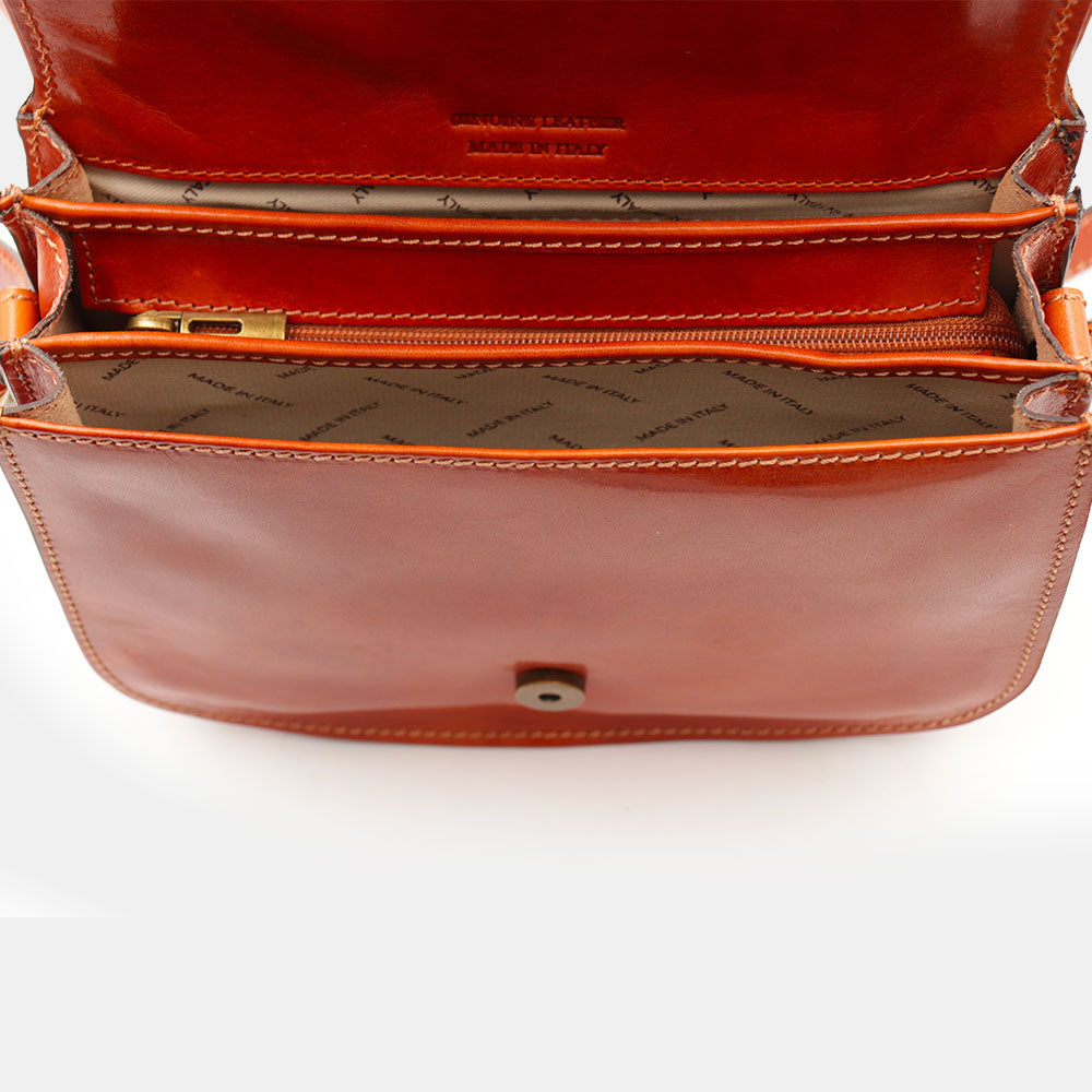 VIAVERDI Schultertasche aus hellbraunem Leder, hergestellt in Italien, Florence-Linie
