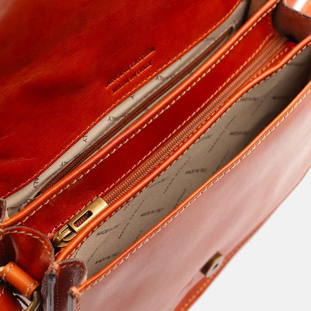 VIAVERDI Schultertasche aus hellbraunem Leder, hergestellt in Italien, Florence-Linie