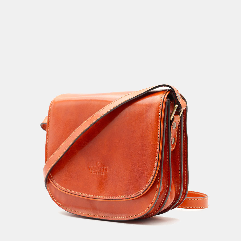 Borsa Tracolla VIAVERDI in Pelle color Cuoio Made in Italy linea Firenze