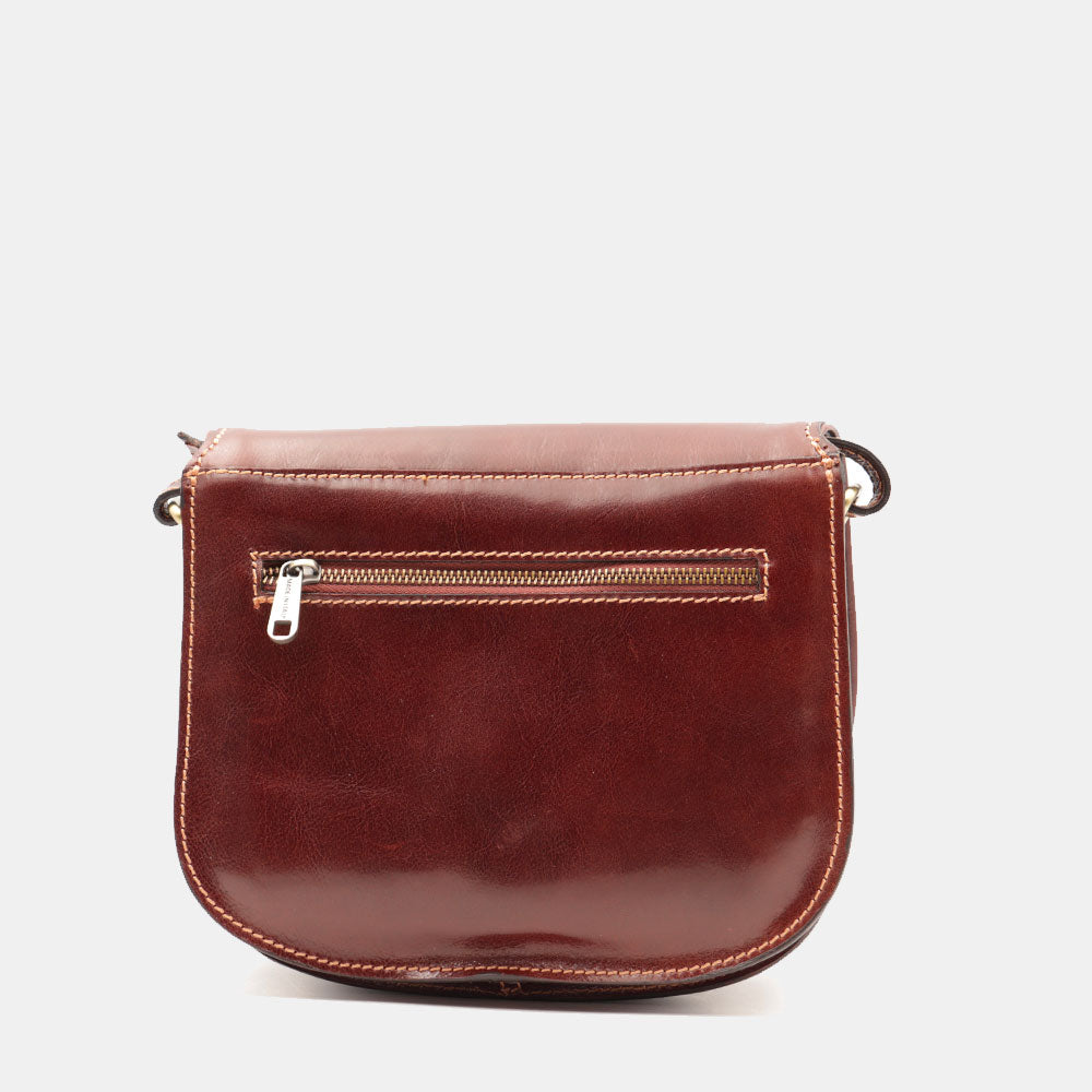 VIAVERDI Brown Leather Shoulder Bag Made in Italy, Florence Line