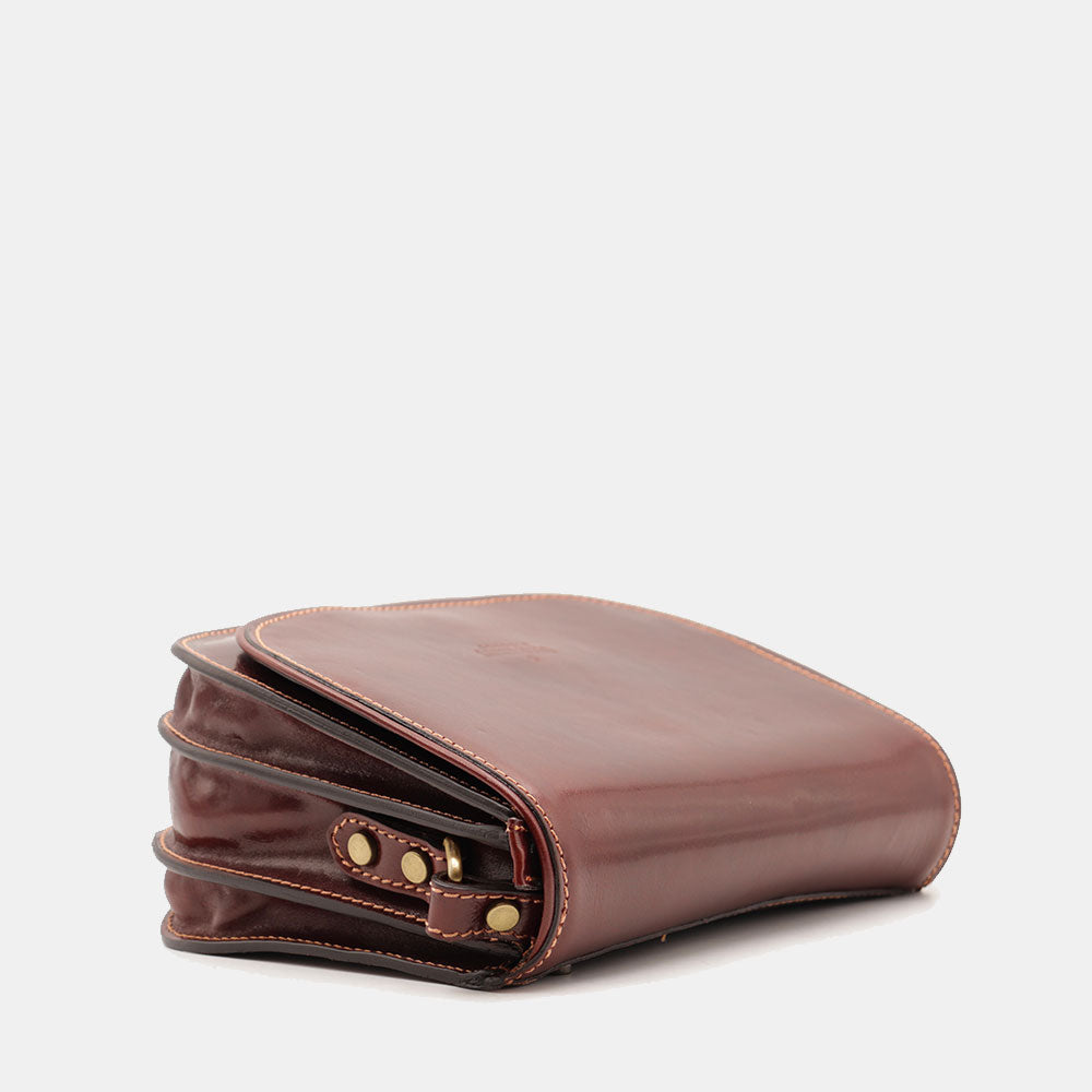 VIAVERDI Brown Leather Shoulder Bag Made in Italy, Florence Line