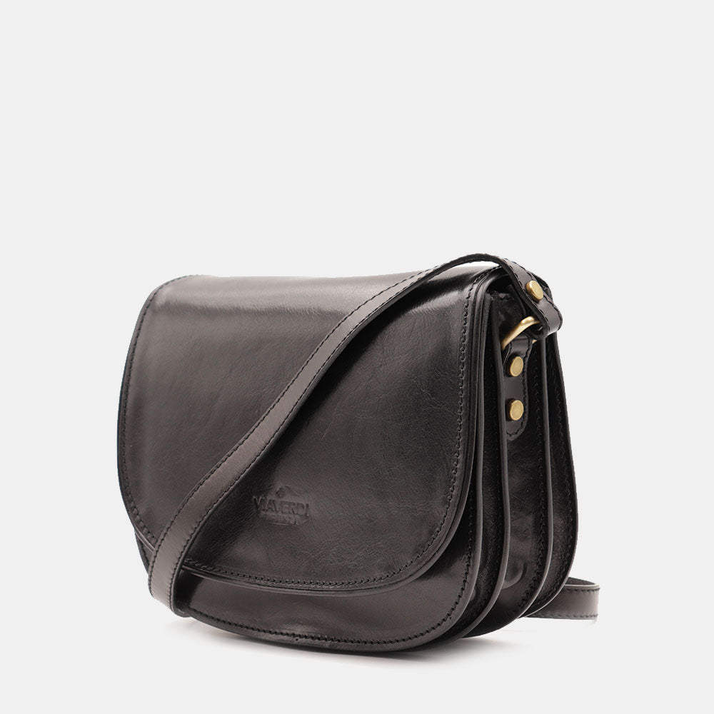Borsa Tracolla VIAVERDI in Pelle Nera Made in Italy linea Firenze