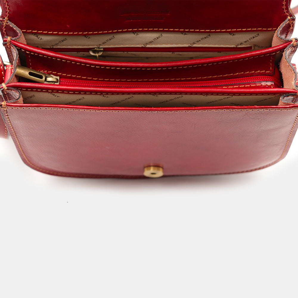 Borsa Tracolla VIAVERDI in Pelle Rossa Made in Italy linea Firenze