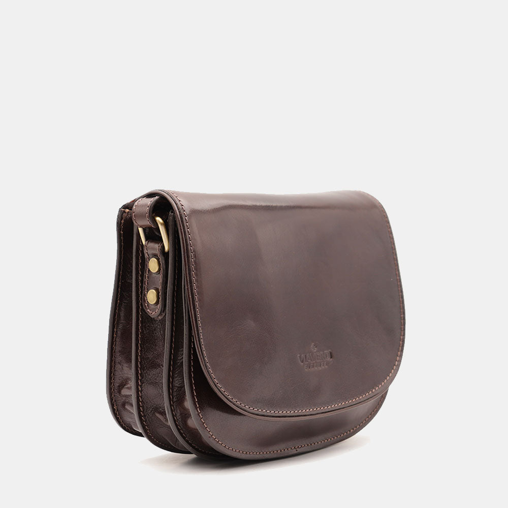 VIAVERDI Schultertasche aus dunkelbraunem Leder, hergestellt in Italien, Florence-Linie