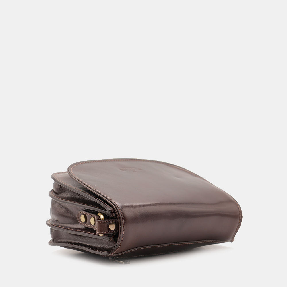 VIAVERDI Schultertasche aus dunkelbraunem Leder, hergestellt in Italien, Florence-Linie