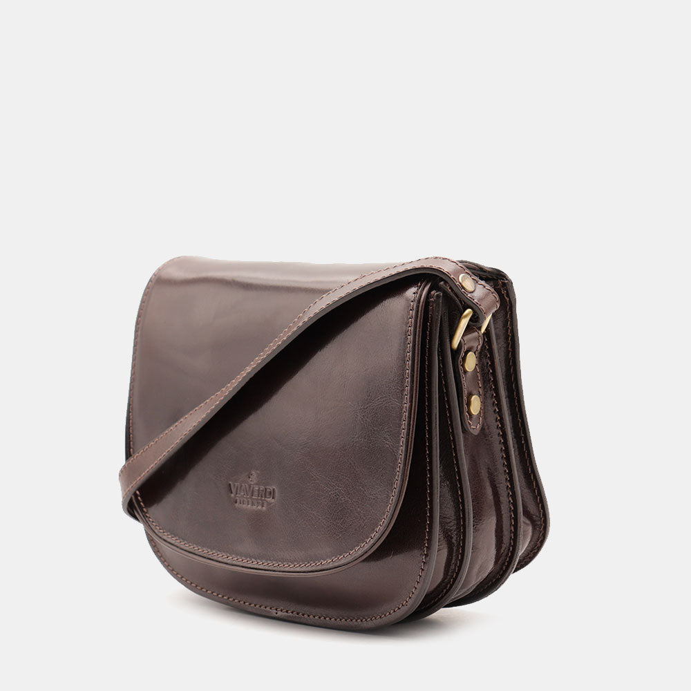 VIAVERDI Schultertasche aus dunkelbraunem Leder, hergestellt in Italien, Florence-Linie