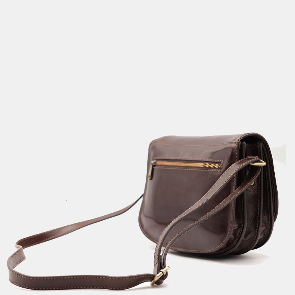 VIAVERDI Schultertasche aus dunkelbraunem Leder, hergestellt in Italien, Florence-Linie