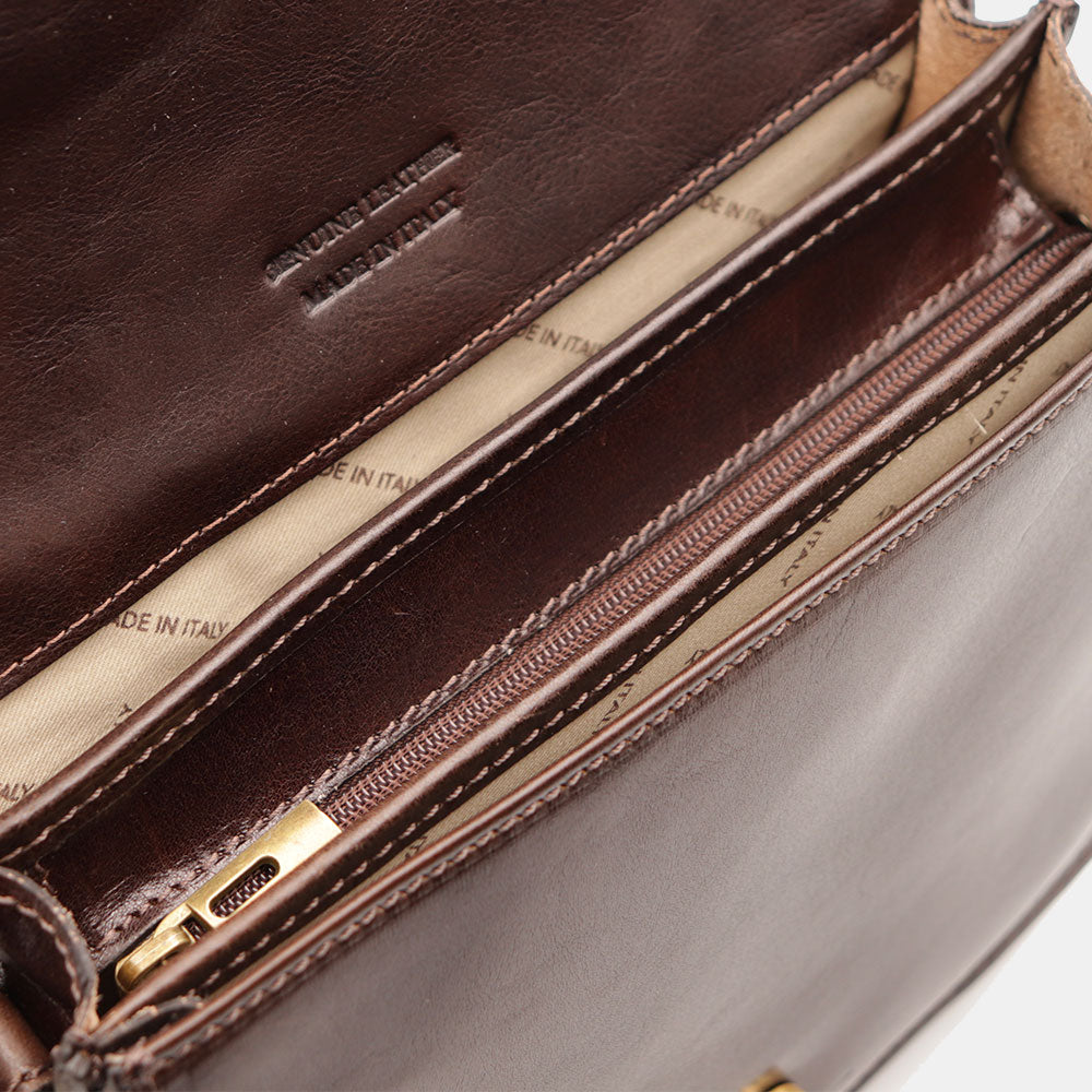 VIAVERDI Schultertasche aus dunkelbraunem Leder, hergestellt in Italien, Florence-Linie