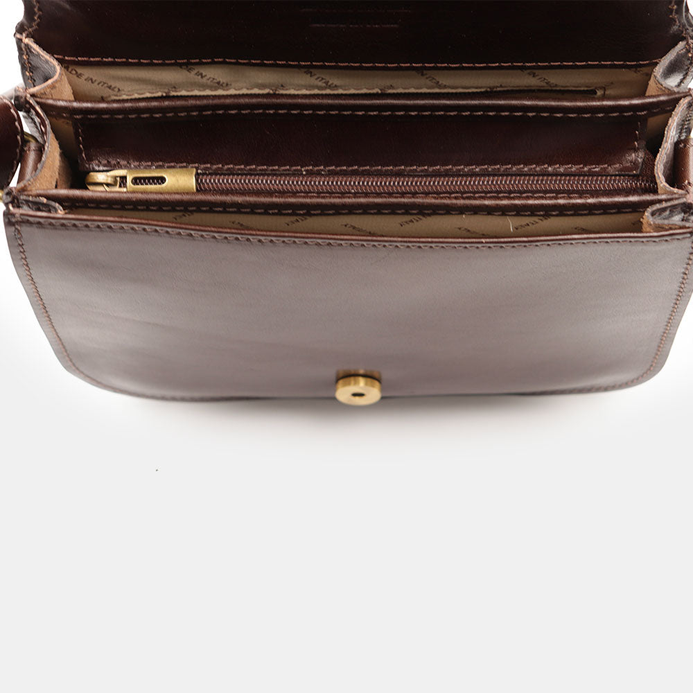 VIAVERDI Schultertasche aus dunkelbraunem Leder, hergestellt in Italien, Florence-Linie