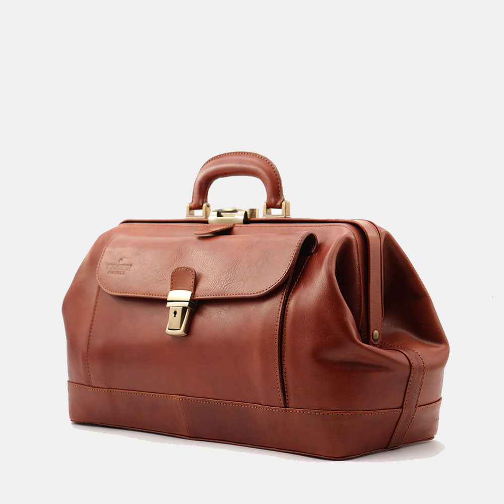 Classic Doctor's Bag in Tan Leather VIAVERDI Made in Italy Florence line