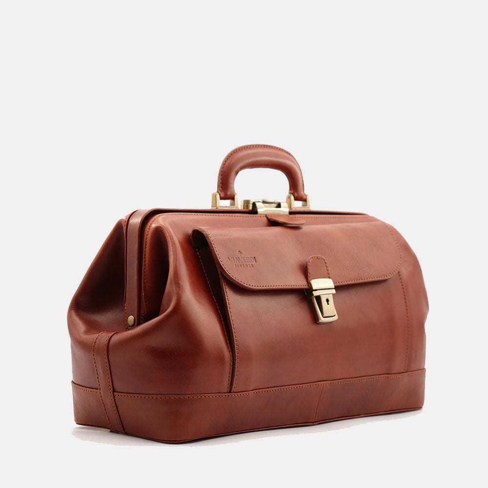 Classic Doctor's Bag in Tan Leather VIAVERDI Made in Italy Florence line