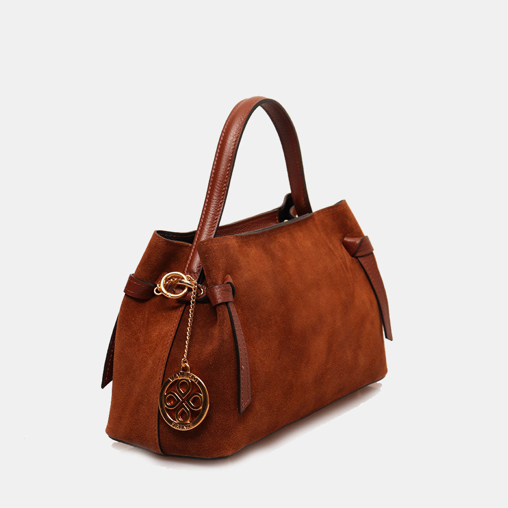 Borsa a Mano VIAVERDI in Camoscio Marrone Made in Italy linea Castiglione