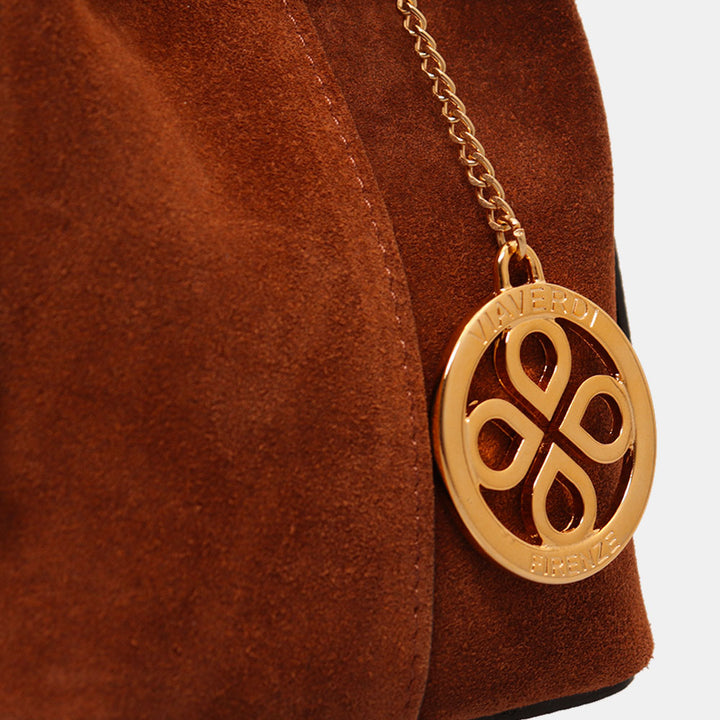 VIAVERDI Handbag in Brown Suede, Made in Italy, Castiglione line.