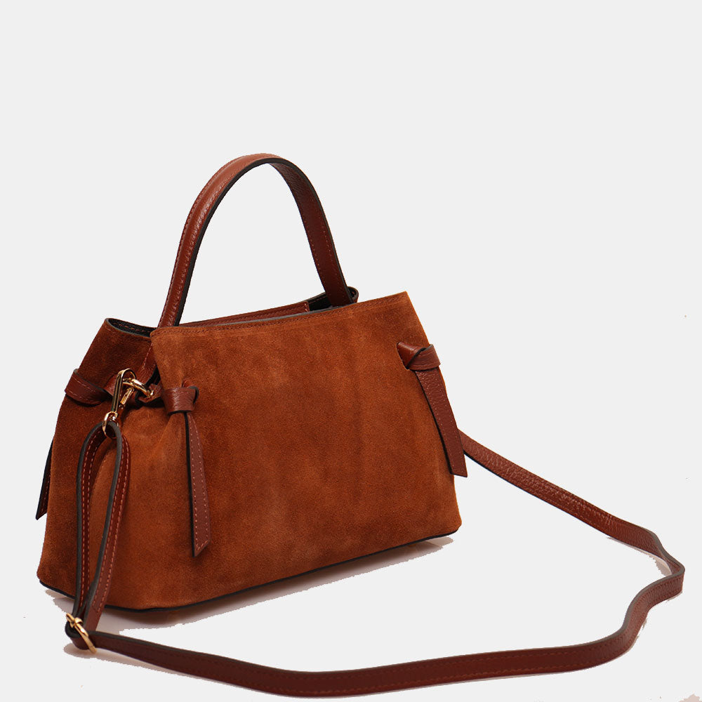 Borsa a Mano VIAVERDI in Camoscio Marrone Made in Italy linea Castiglione