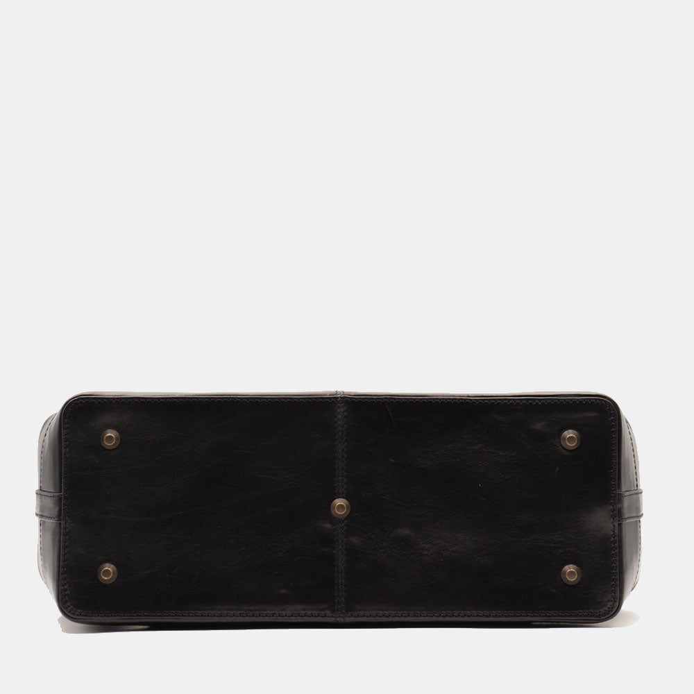 VIAVERDI Classic Black Leather Doctor's Bag Made in Italy, Florence Line