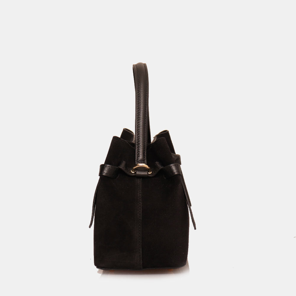 VIAVERDI Handbag in Black Suede, Made in Italy, Castiglione line.