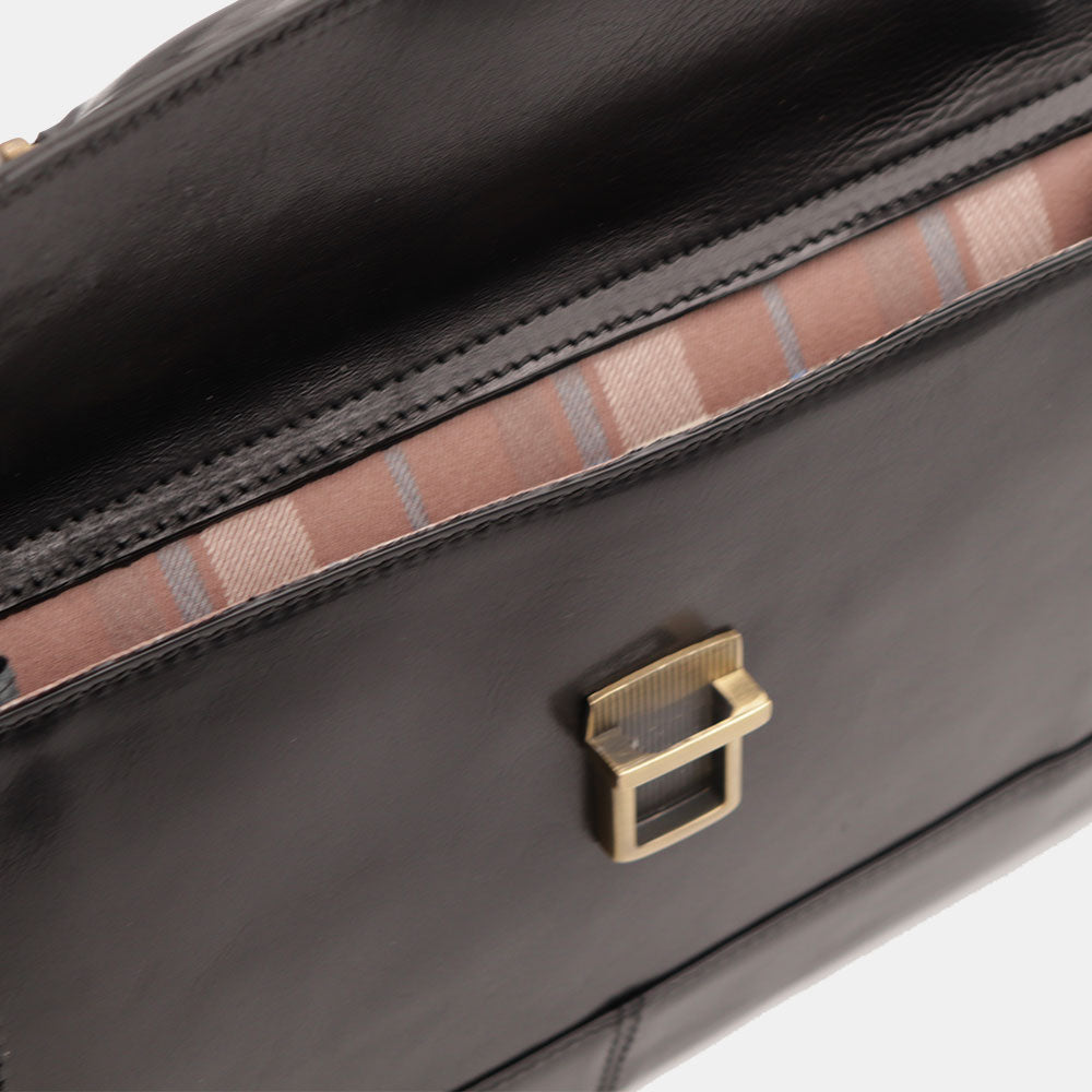 VIAVERDI Classic Black Leather Doctor's Bag Made in Italy, Florence Line