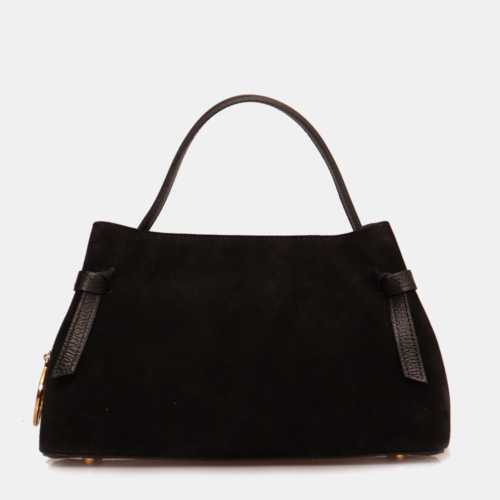 VIAVERDI Handbag in Black Suede, Made in Italy, Castiglione line.