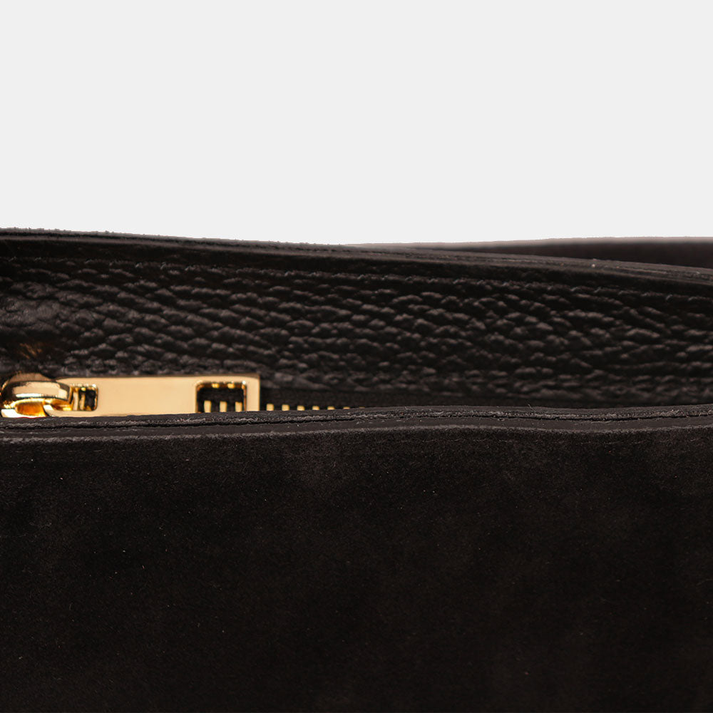 Borsa a Mano VIAVERDI in Camoscio Nera Made in Italy linea Castiglione