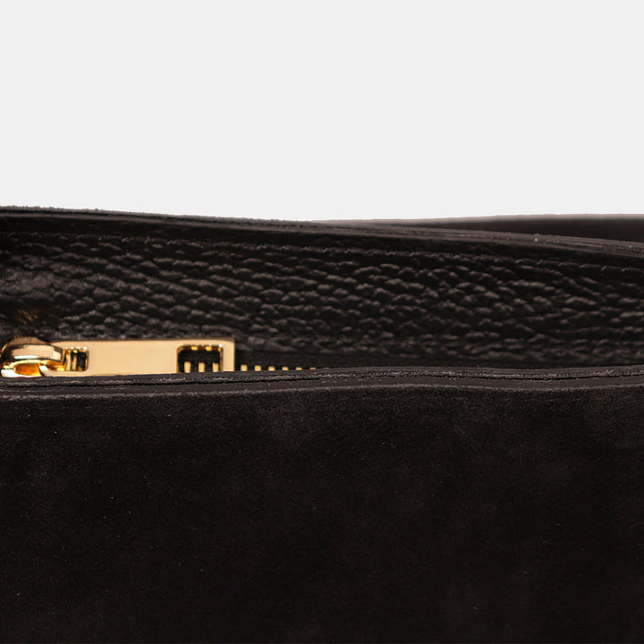VIAVERDI Handbag in Black Suede, Made in Italy, Castiglione line.