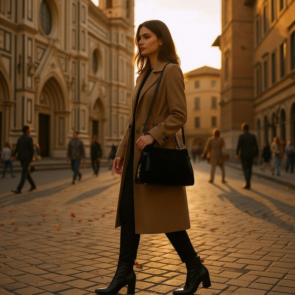 VIAVERDI Handbag in Suede Bordeaux, Made in Italy, Castiglione line.