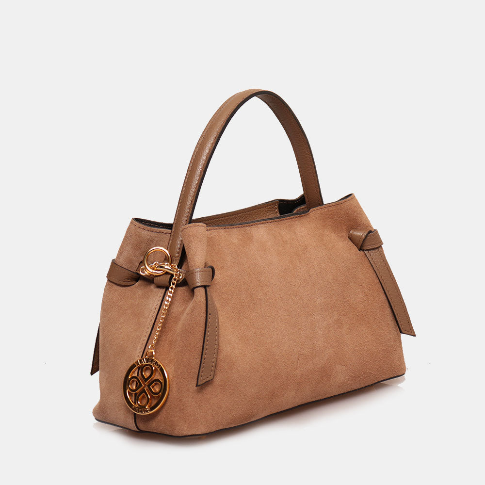 Borsa a Mano VIAVERDI in Camoscio colore Taupe Made in Italy linea Castiglione
