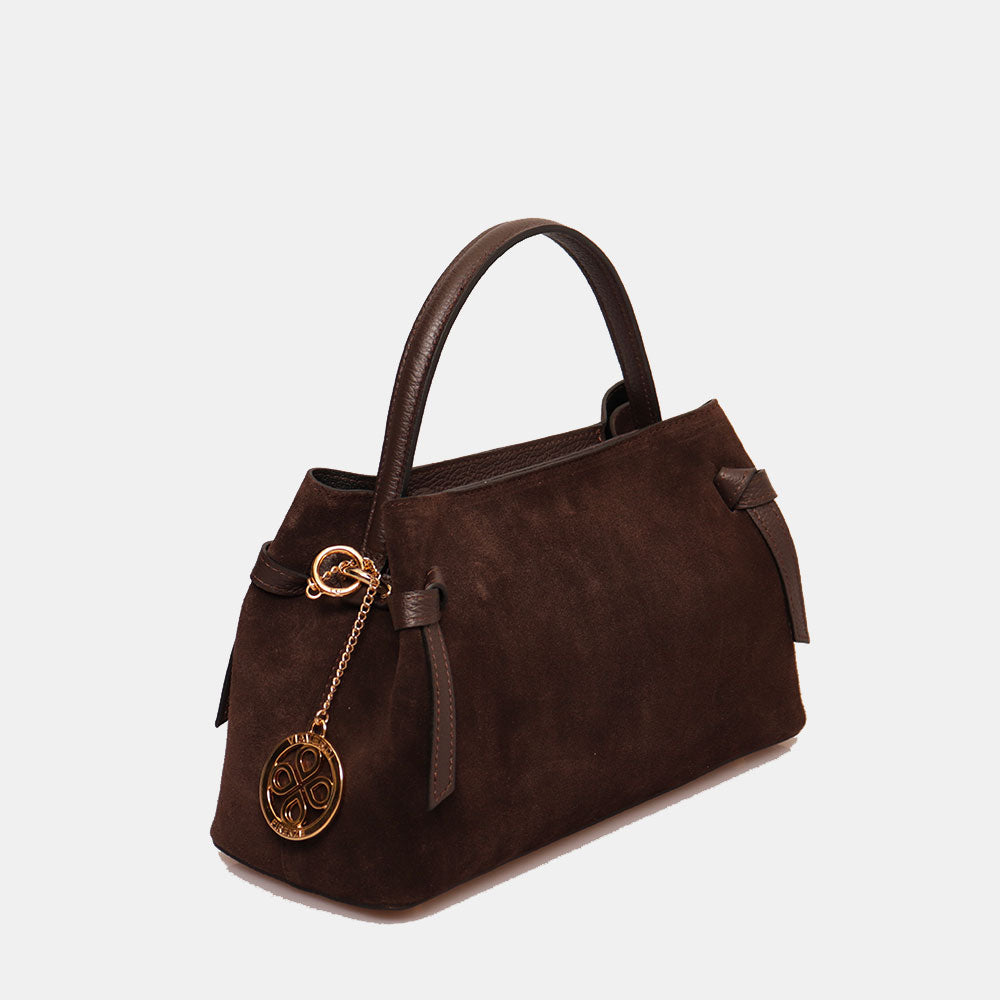 Borsa a Mano VIAVERDI in Camoscio Marrone Testa Moro Made in Italy linea Castiglione