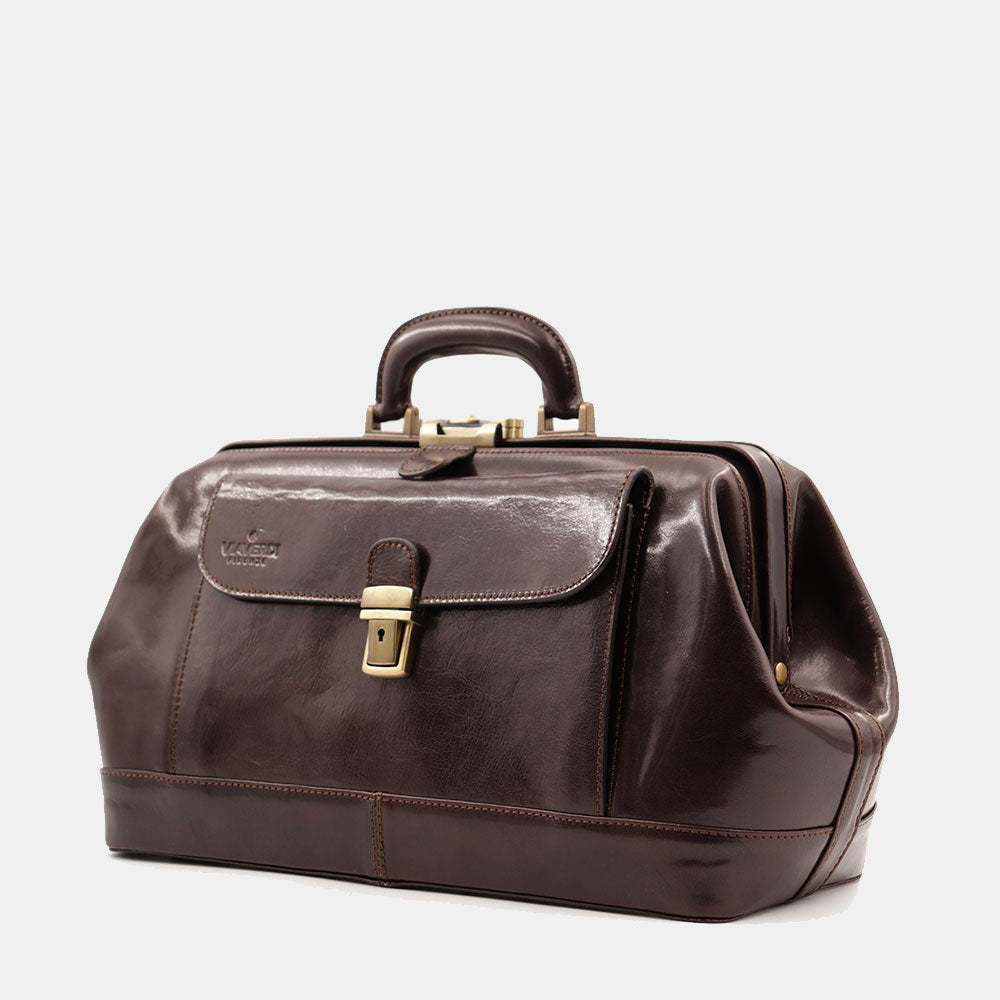 Classic Doctor's Bag in Dark Brown Leather VIAVERDI Made in Italy Florence line