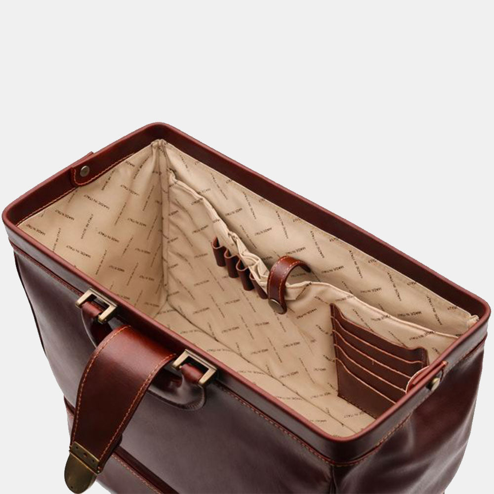 Brown Leather Doctor's Bag VIAVERDI Made in Italy Florence Line