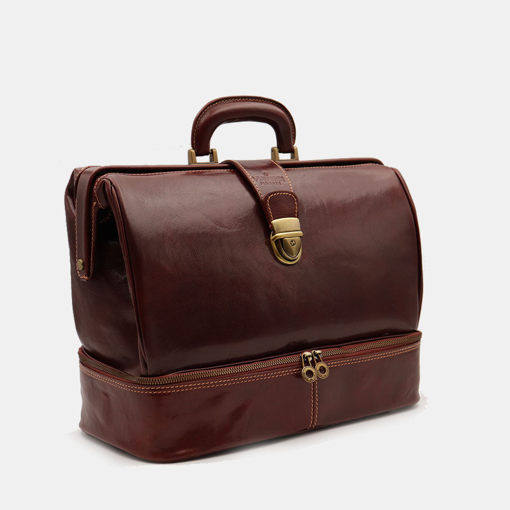Brown Leather Doctor's Bag VIAVERDI Made in Italy Florence Line