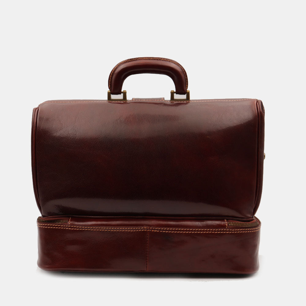 Brown Leather Doctor's Bag VIAVERDI Made in Italy Florence Line