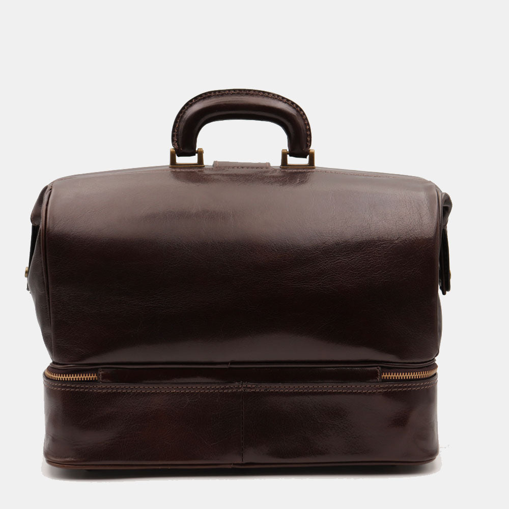 VIAVERDI Made in Italy Dark Brown Leather Doctor's Bag, Florence Line