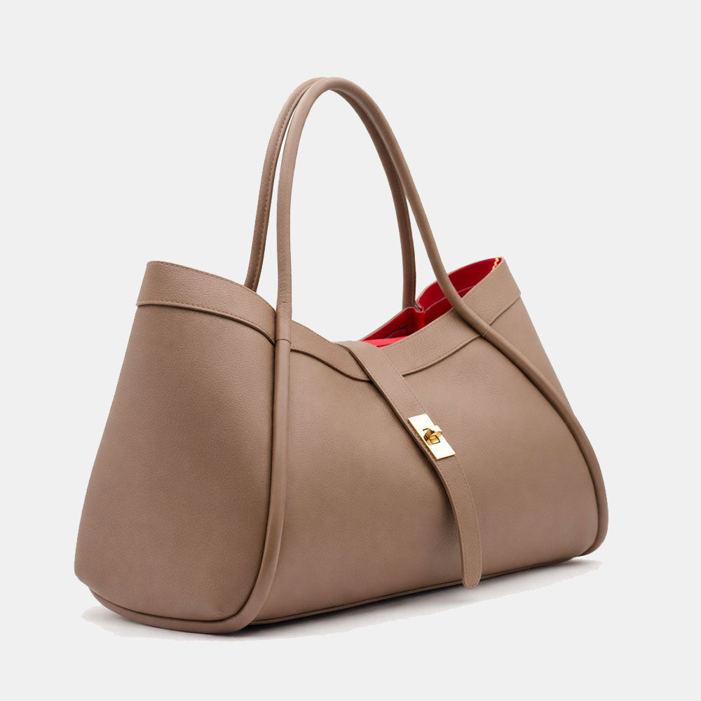 Borsa Donna a Spalla VIAVERDI in Pelle Taupe Chiaro Made in Italy linea Cortona