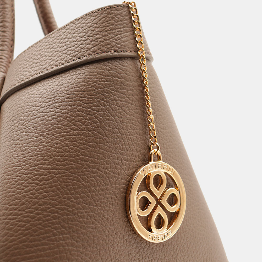 Borsa Donna a Spalla VIAVERDI in Pelle Taupe Chiaro Made in Italy linea Cortona