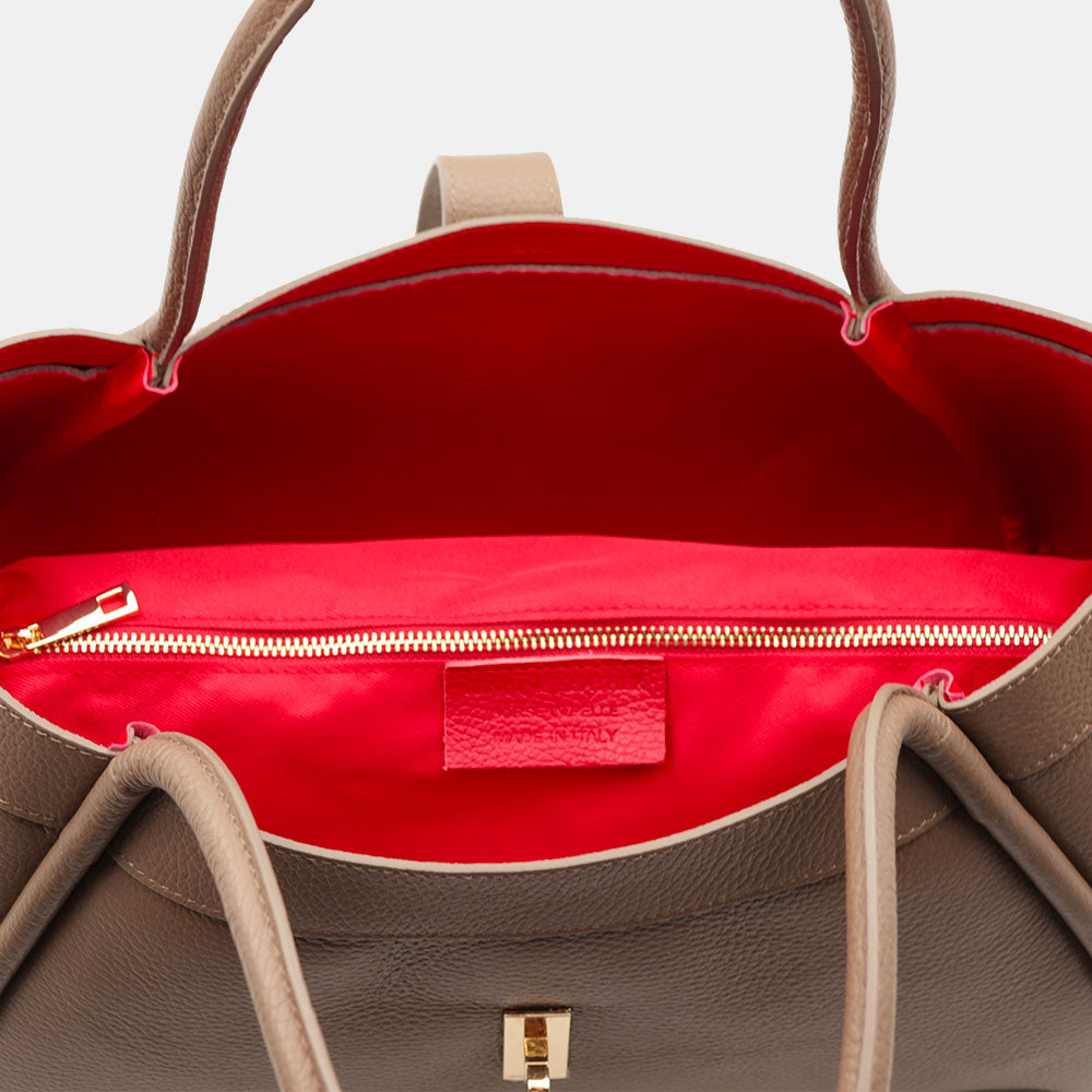 Borsa Donna a Spalla VIAVERDI in Pelle Taupe Chiaro Made in Italy linea Cortona