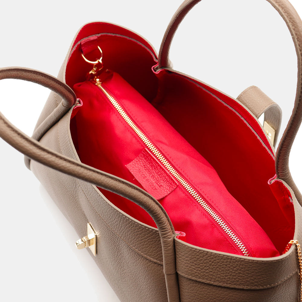 Borsa Donna a Spalla VIAVERDI in Pelle Taupe Chiaro Made in Italy linea Cortona