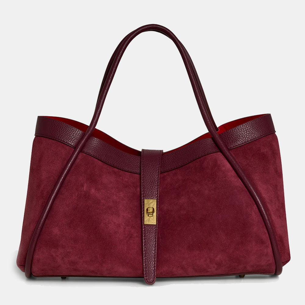 Borsa Donna a Spalla VIAVERDI in Camoscio e Pelle Bordeaux Made in Italy linea Cortona