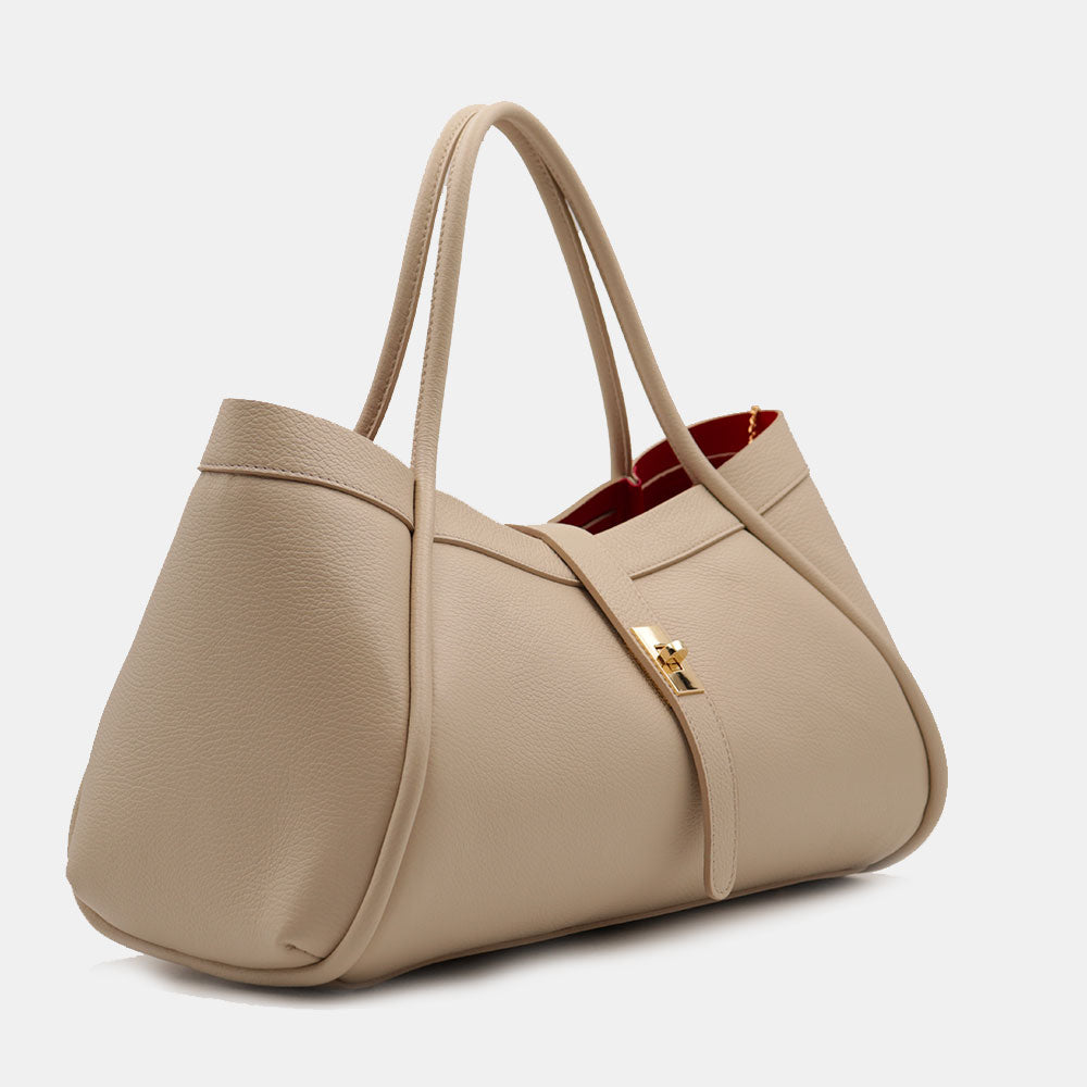 VIAVERDI Women's Shoulder Bag in Light Beige Leather Made in Italy, Cortona Line