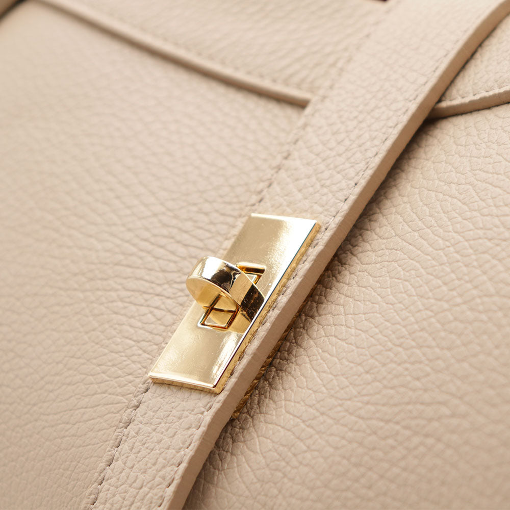 VIAVERDI Women's Shoulder Bag in Light Beige Leather Made in Italy, Cortona Line