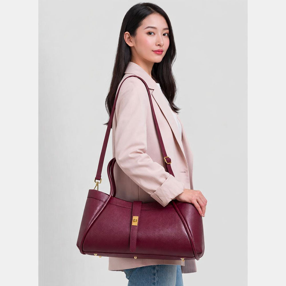 Borsa Donna a Spalla VIAVERDI in Pelle Bordeaux Made in Italy linea Cortona