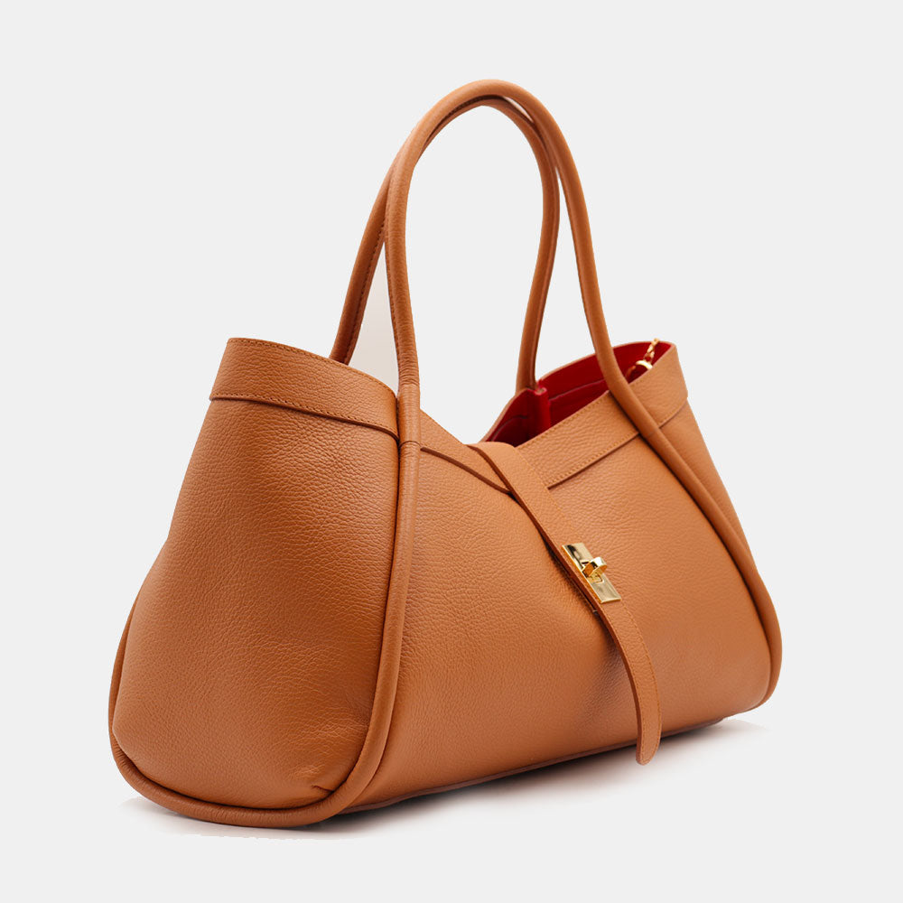 Borsa Donna a Spalla VIAVERDI in Pelle Marrone Chiaro Made in Italy linea Cortona