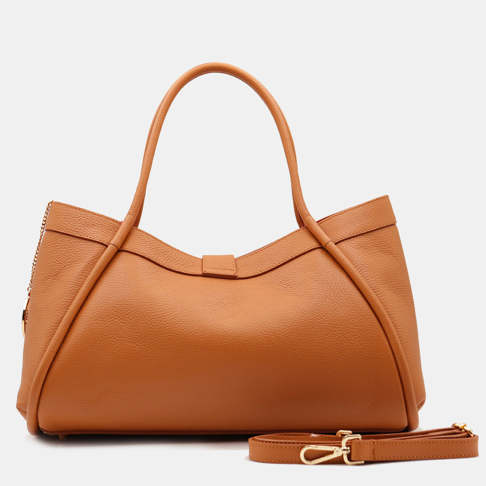 Borsa Donna a Spalla VIAVERDI in Pelle Marrone Chiaro Made in Italy linea Cortona