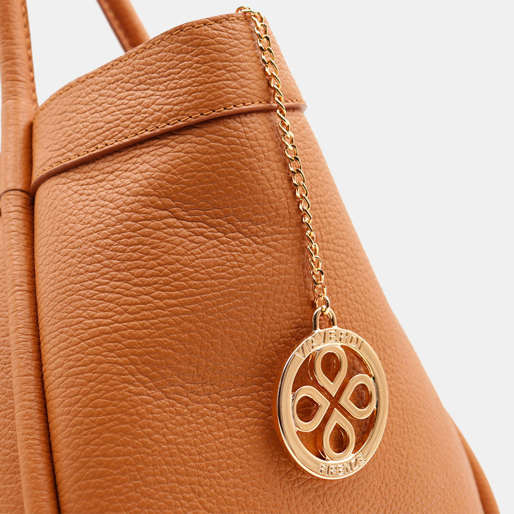 Borsa Donna a Spalla VIAVERDI in Pelle Marrone Chiaro Made in Italy linea Cortona