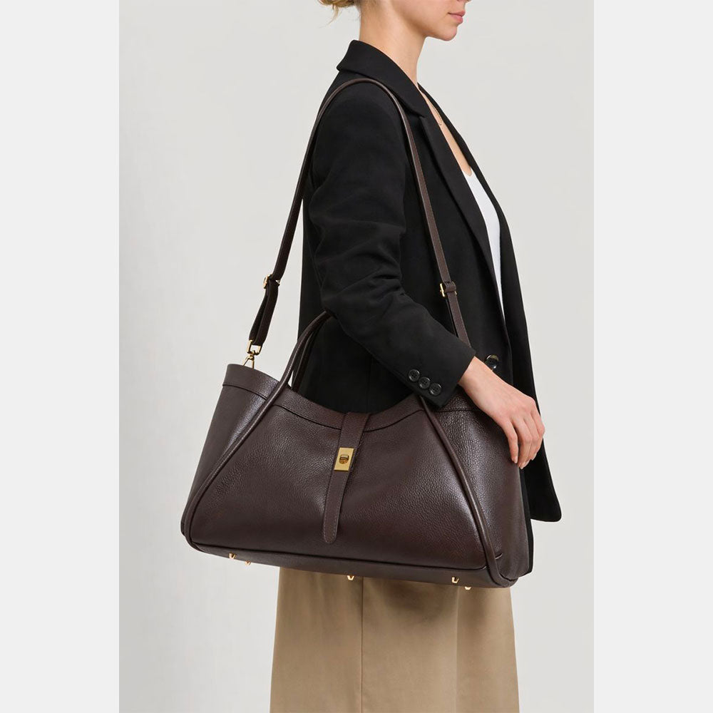 VIAVERDI Women's Shoulder Bag in Dark Brown Leather Made in Italy, Cortona Line